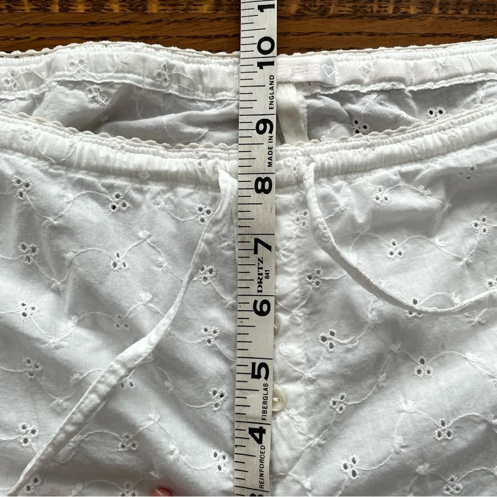 PJ Salvage Eyelet Cropped Pajama Pants Women’s Large White Cotton Lace Trim - Picture 9 of 11